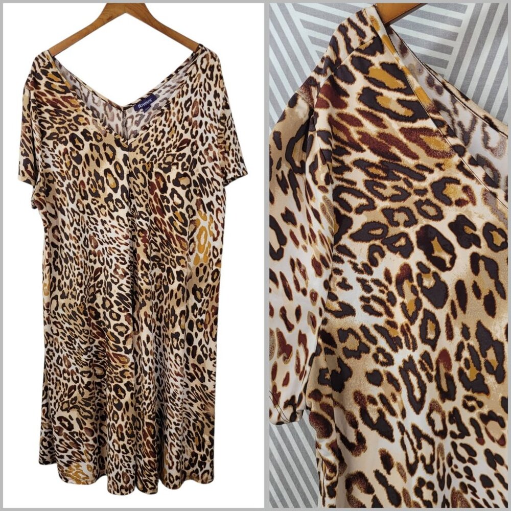 Roamans Dress Plus 22/24 2X Casual Stretch Cheetah Leopard Print Slinky Bouncy